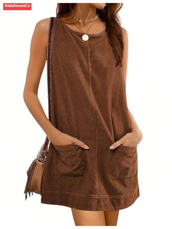 Dresses & Skirts - Women's Corduroy Overall Dress Mini A-Line Pinafore Jumper Sleeveless with